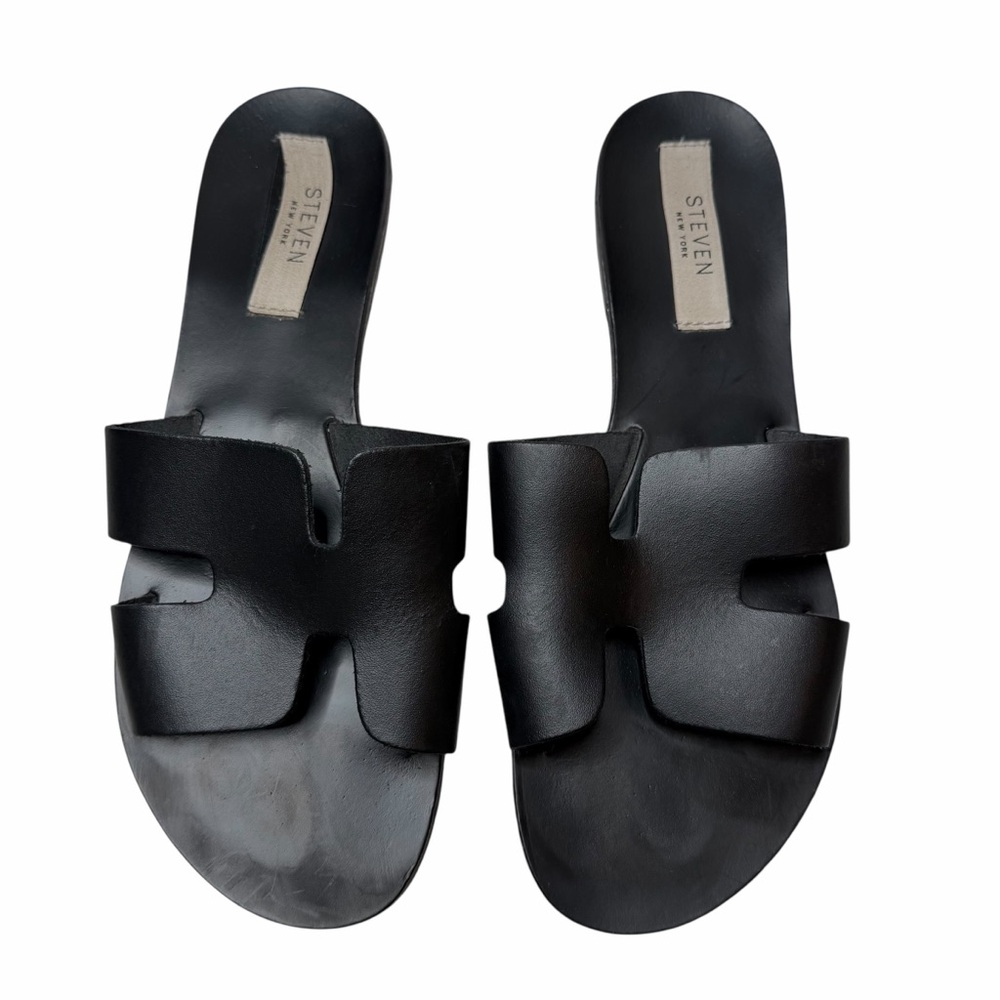 STEVEN By Steve Madden Black Cutout Slide Sandals Harlien Slide Sandal Size 8.5